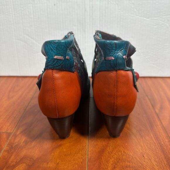 SOCOFY Boho Spliced Leather/Fabric Side Zip Ankle Boots Women 39 US 8-8.5 - Picture 3 of 5